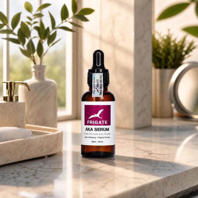 Ảnh lifestyle chai serum trong không gian phòng tắm